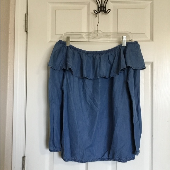 Michael Michael Kors off the shoulder denim ruffle top size large new with tag - Picture 6 of 10